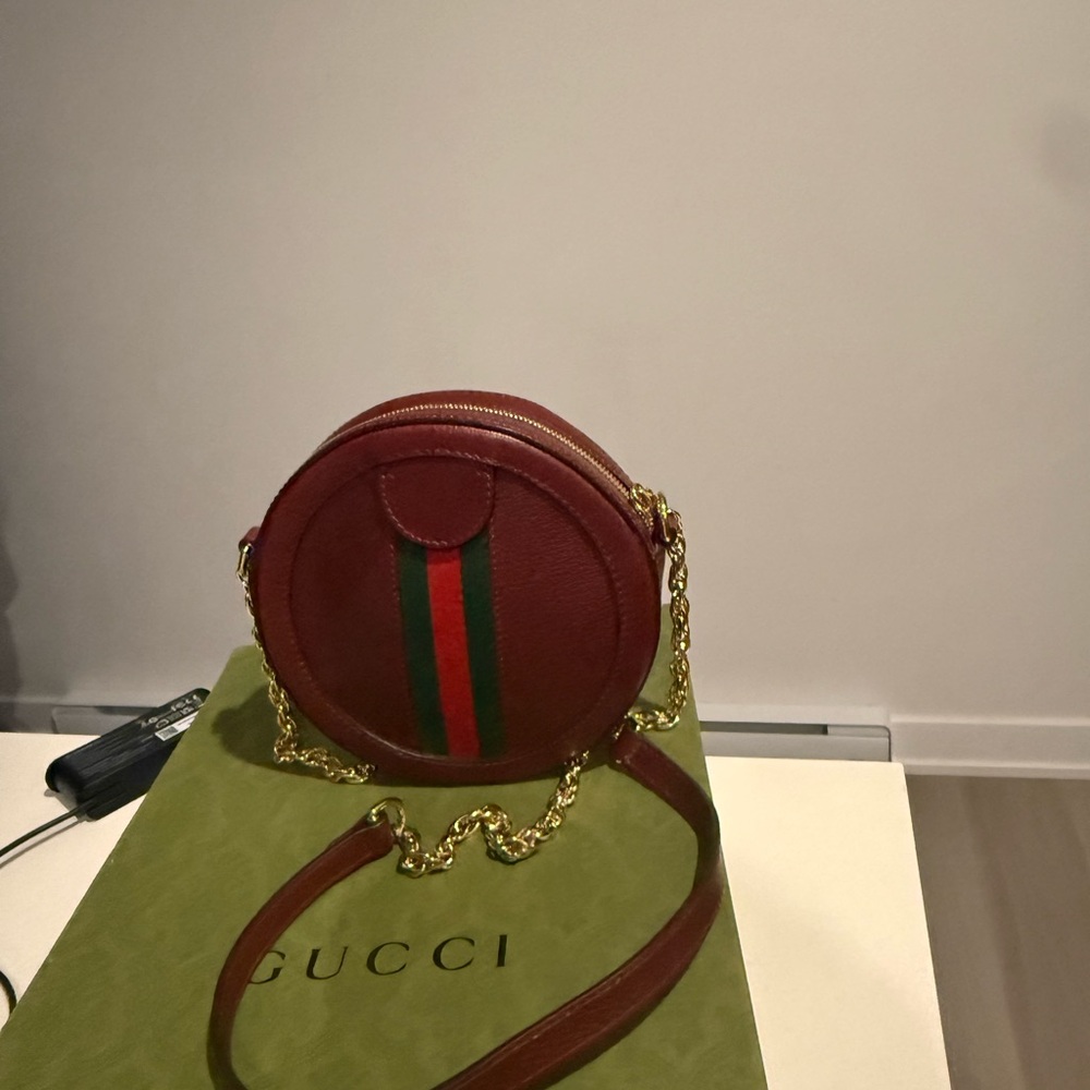 Gucci Burgundy Round Crossbody Bag with Gold Chain - Picture 7 of 7